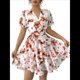 thumbnail image 2 of Vestidos de Verano para Mujer, con Estampado Floral, Escote en V y Volantes, Estilo Informal de , Vestido Fluido y Cruzado para Rojo Ladrillo L, 2 of 8