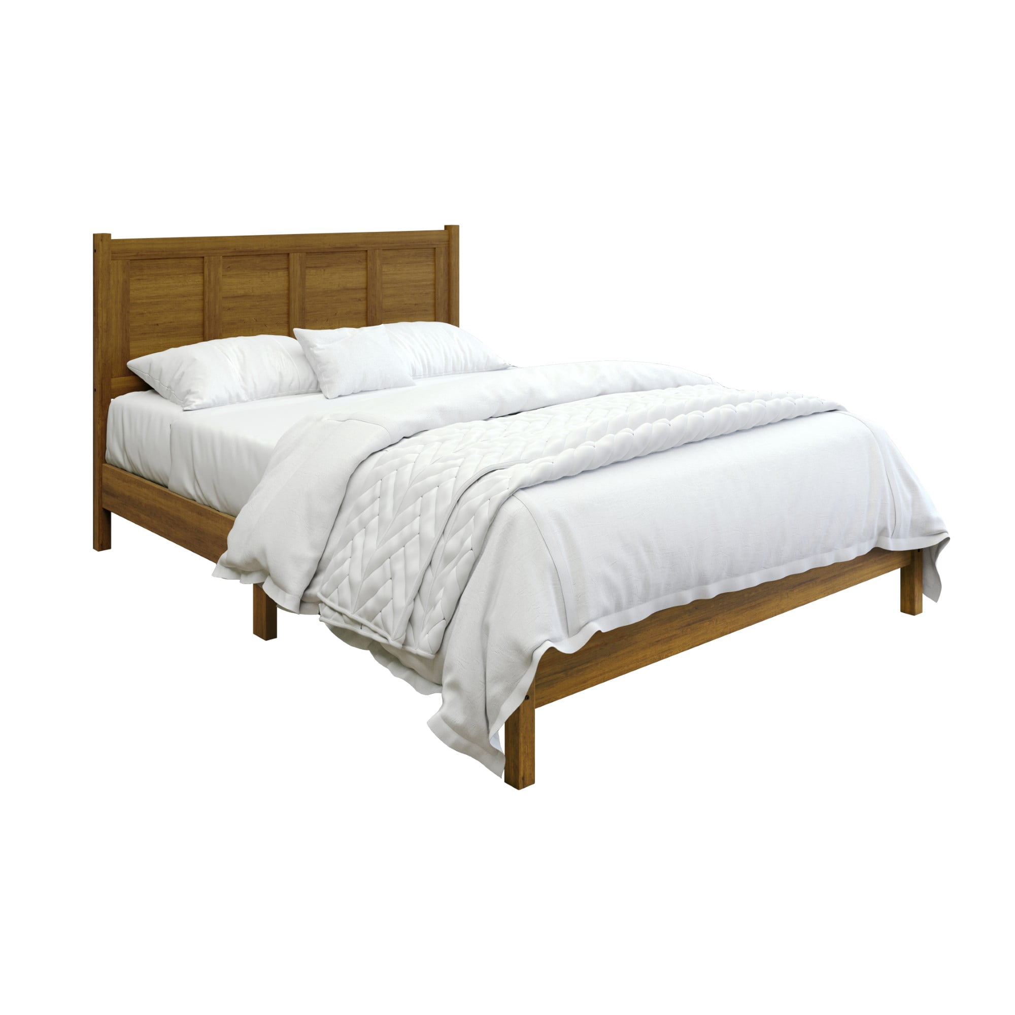 Home Design Rogers Twin Solid Wood Platform Bed Frame with Panel Headboard, No Box Spring Needed, Brown