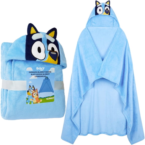 Bluey Kids Oversized Hoodie Blanket with 3D Ears Soft Fleece One Size