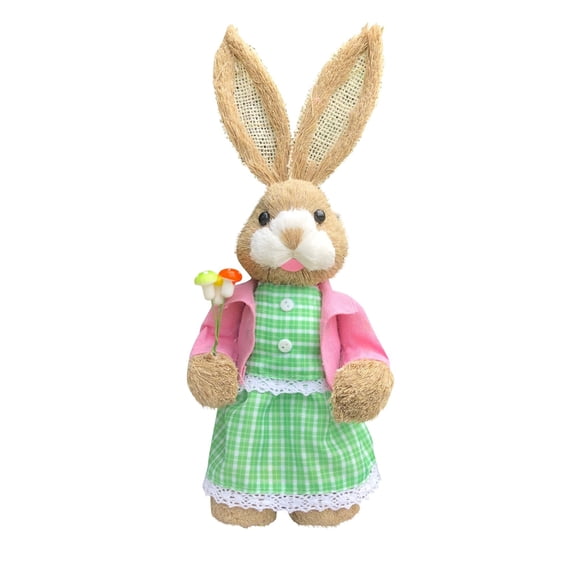Decorr Easter Straw Bunny,13.7"Easter Bunny Decorations Straw Bunny Figurines Straw Rabbit Decor Statue for Home Farmhouse Office Kitchen Spring Tabletop Decoration