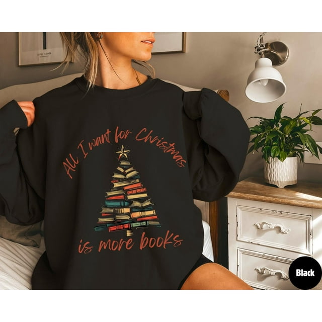 Book Christmas tree, Autumn winter, Librarian gift, Bookworm gift idea, Cozy Christmas, Al - White - 2XL