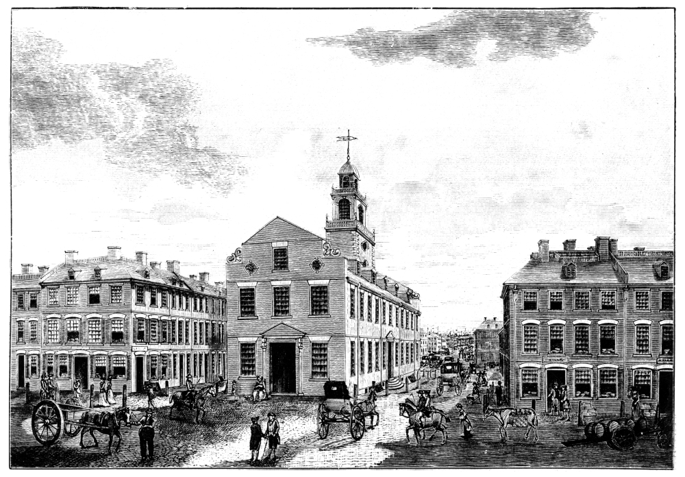 Boston View 1793. Nthe Old State House In Boston Massachusetts 1793