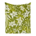 thumbnail image 1 of Floral Soft Flannel Fleece Throw Blanket, Flourishing Flower Pattern on Green Background Nature Illustration, Cozy Plush for Indoor and Outdoor Use, 70" x 90", Pale Green White, by Ambesonne, 1 of 6