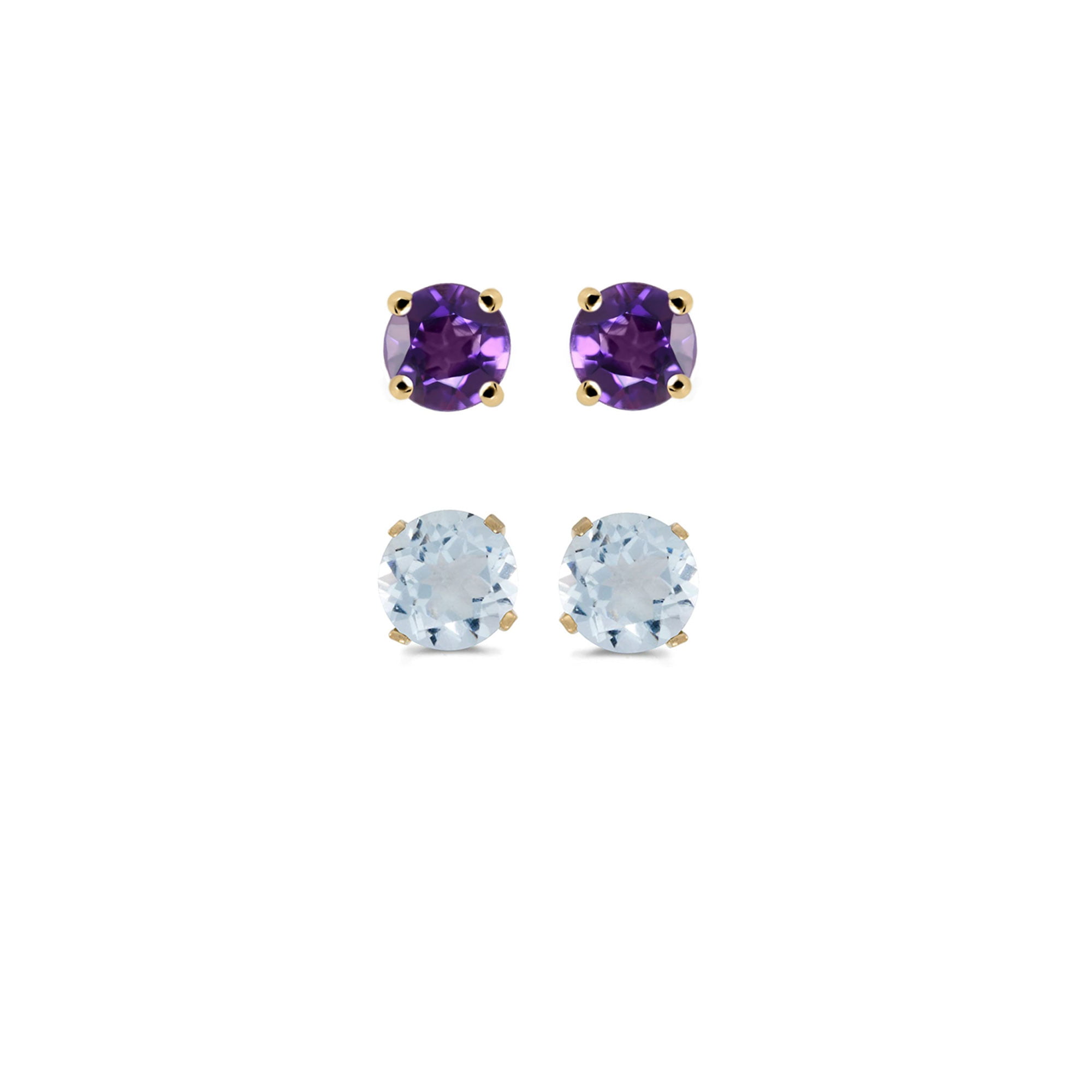 2Ct Round Cut Amethyst Flower Style Push Back Stud Earrings 14K Yellow Gold Over