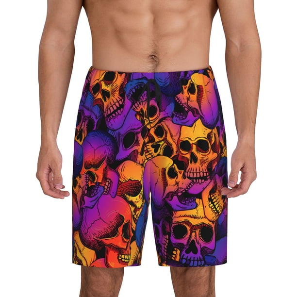 Fotbe Skull Pantalones Cortos de Pijama para Hombre, Ropa de Dormir, Pantalones de Pijama Cortos para Hombre-Large