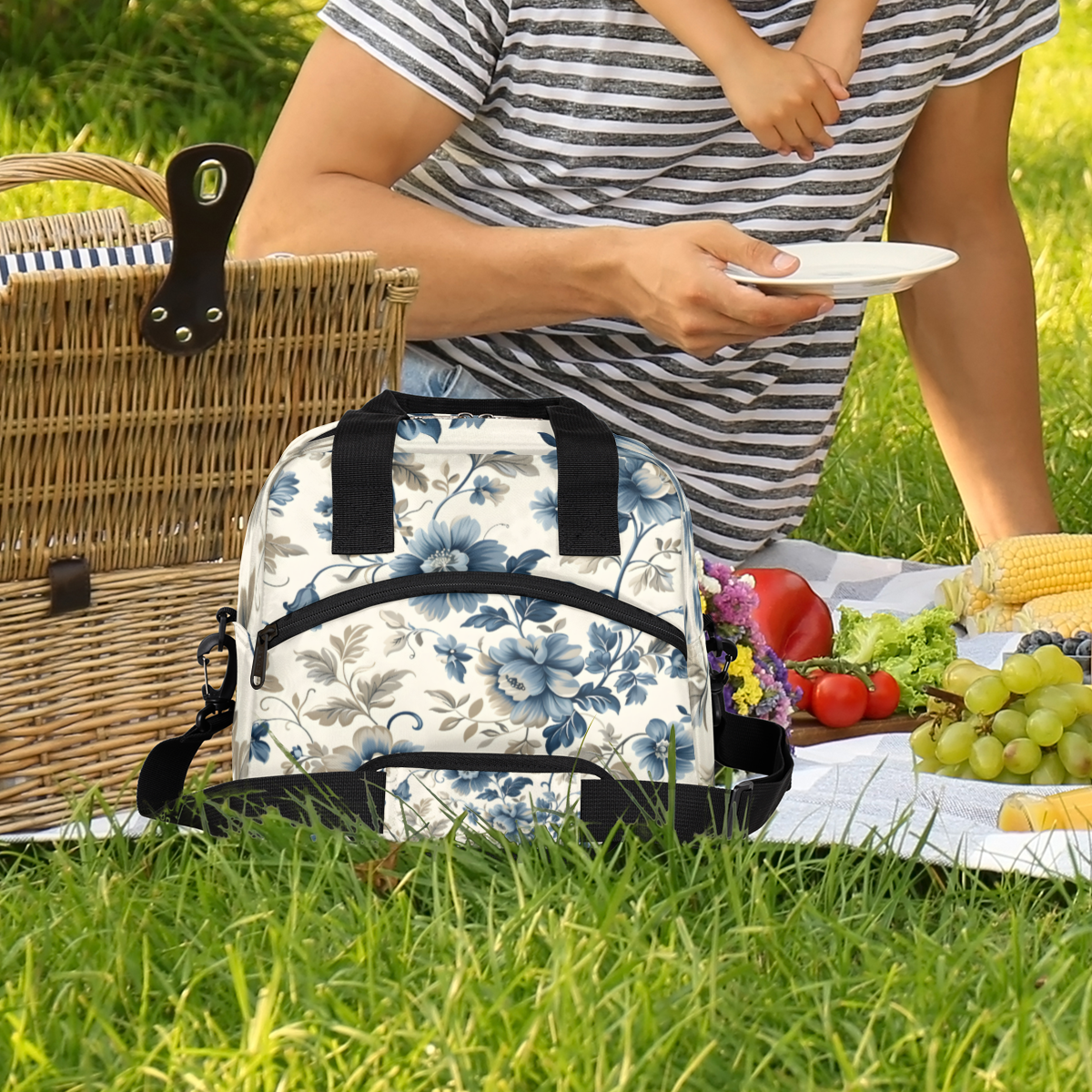 Herdesigns Vintage Floral Insulated Lunch Bag for Women Men Adults Large Reusable Lunch Box Flower Leakproof Cooler Tote Bags with Adjustable Shoulder Strap