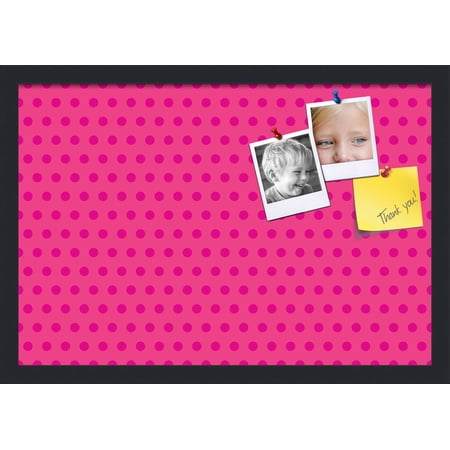 PinPix 22x15 Custom Cork Bulletin Board Pink Polka Dot Poster Board Has a Fabric Style Canvas Finish Framed in Pink Polka Dot by ArtToFrames (PinPix-450)