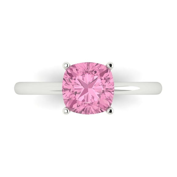 Solitaire Engagement Ring for Women - 2ct Simulated Pink Diamond in 18K White Gold Promise Ring