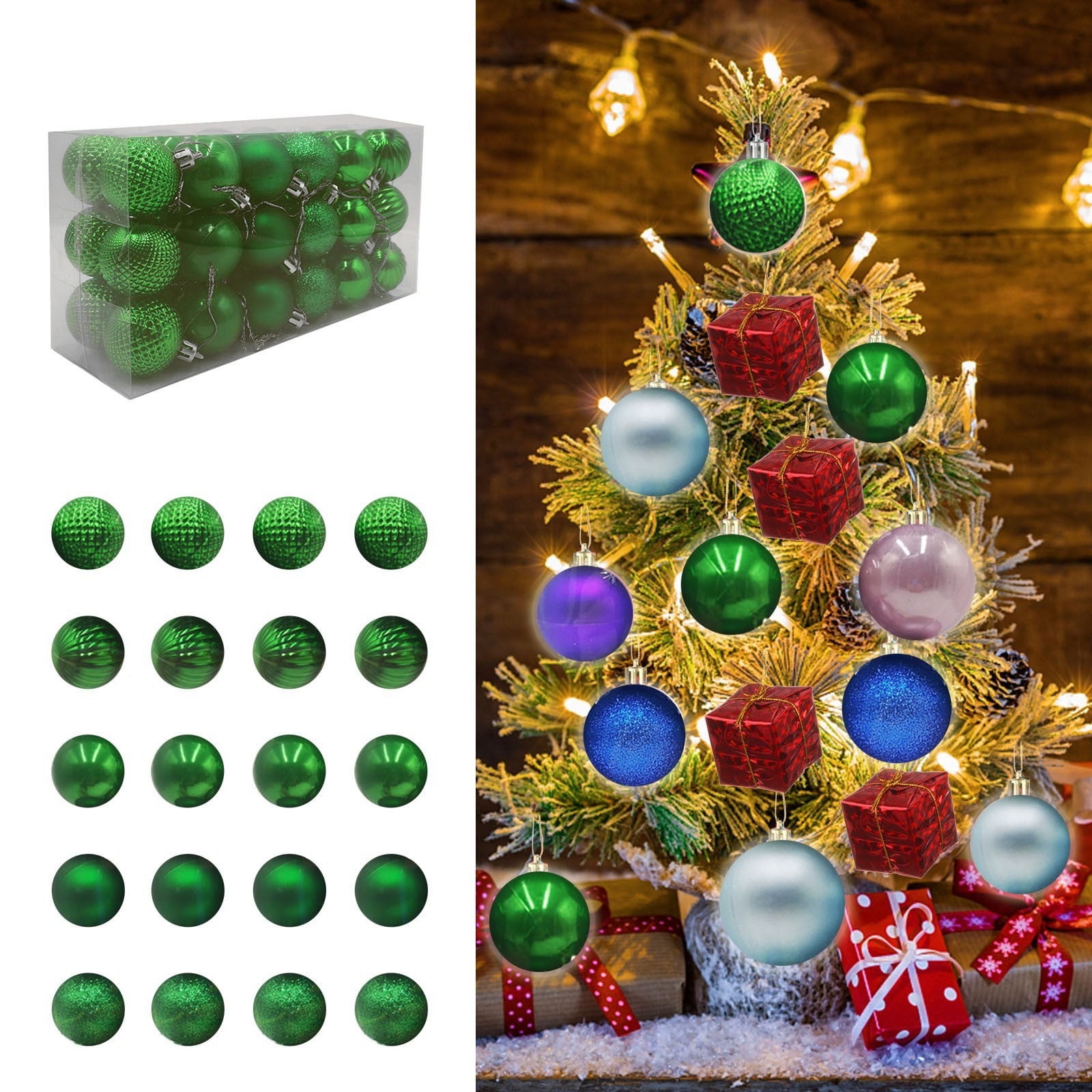 Holiday time shatterproof christmas tree ornaments, 50 count, multiple Tuscom 36 Pack Christmas Tree Ornaments Set Mini Shatterproof Holiday