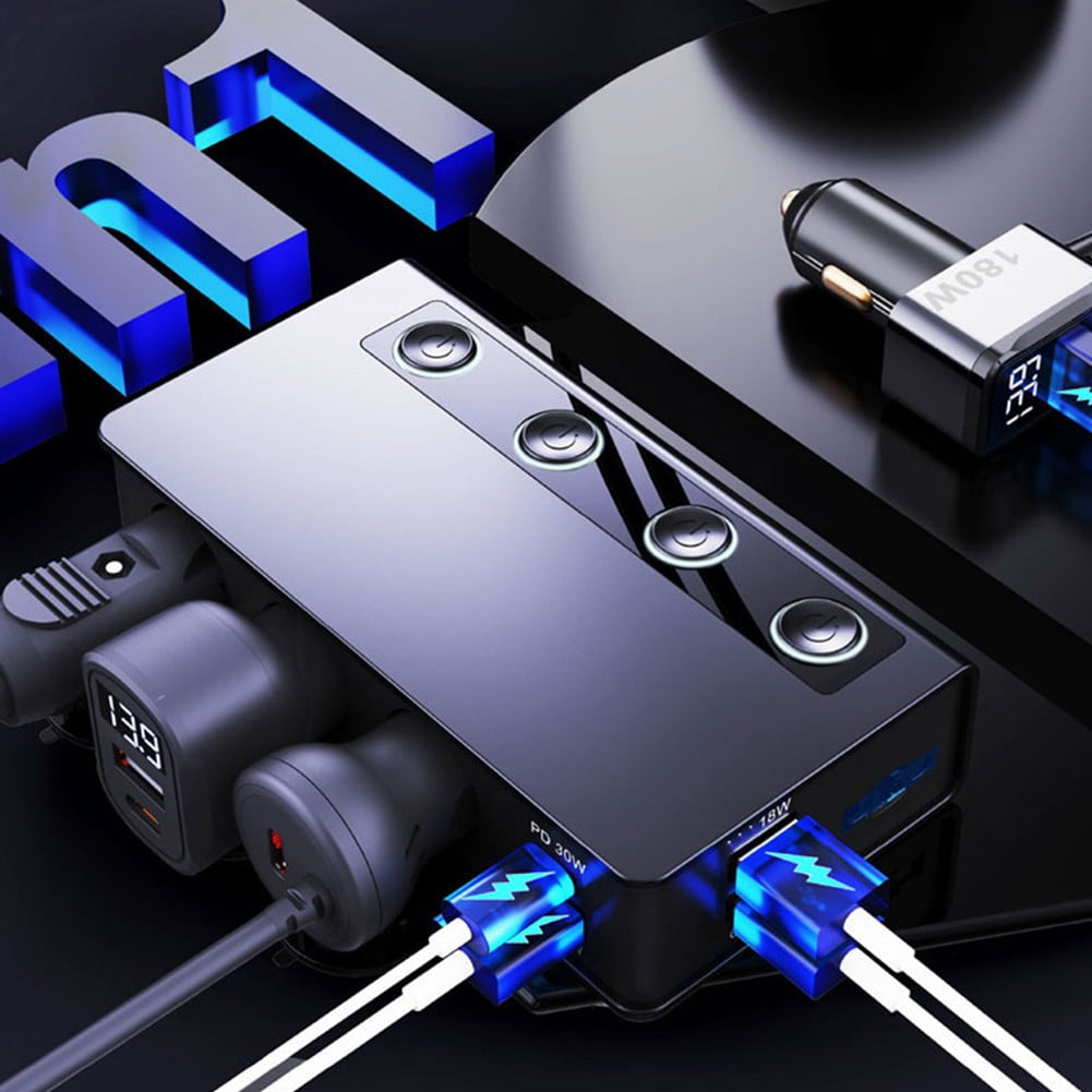 180W 9 In 1 Car Charger 3Ports Power Splitter 12V Fast Charger Power Adapter