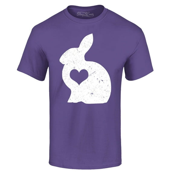 Shop4Ever Men's Easter Bunny Rabbit with Heart Graphic T-shirt XXXX-Large Purple