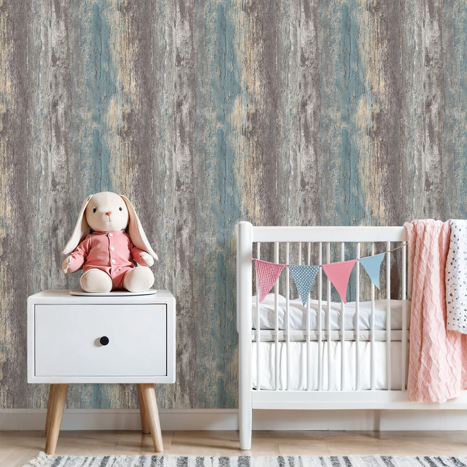 Peel and Stick Wallpaper Weathered Wooden Plank Texture Peeling Blue Beige Paint Wall Mural 23.6in x 9.8ft Self Adhesive Removable Wall Paper Renter Friendly Wallpaper for Nursery Bedroom Cabinets