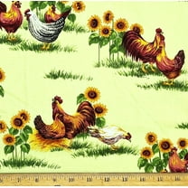 1/2 Yard - Chickens & Roosters on Light Green Cotton Fabric (Great for Quilting, Sewing, Craft Projects, Throw Pillows & More) 1/2 Yard X 44" Wide