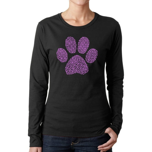 Women's Word Art Long Sleeve T-Shirt - XOXO Dog Paw