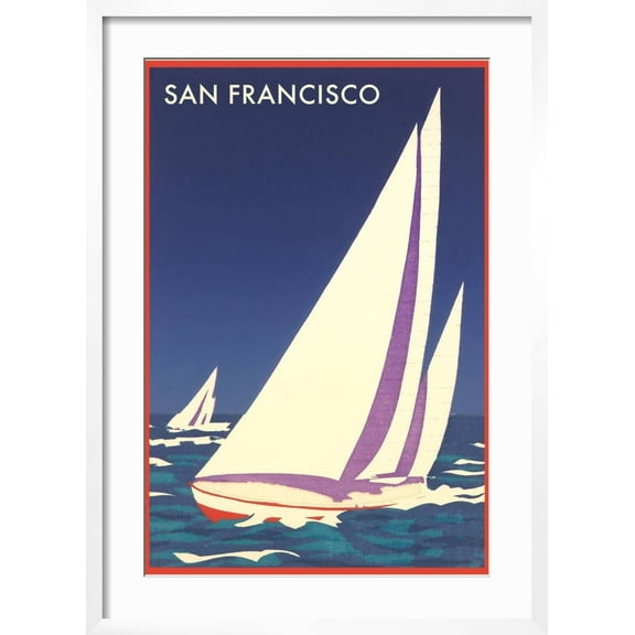 Art.com Sailboats in San Francisco Bay Art Print, White Frame Wall Art, 21" x 29"