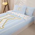 thumbnail image 3 of Homewish Cartoon Initial K Zipper Full Size Comforter Sets with Fitted Sheet and 2 Pillowcases, Fashion Stripe Line Zipper Bedding Set, Stars Reversible, 4-Piece, 3 of 6