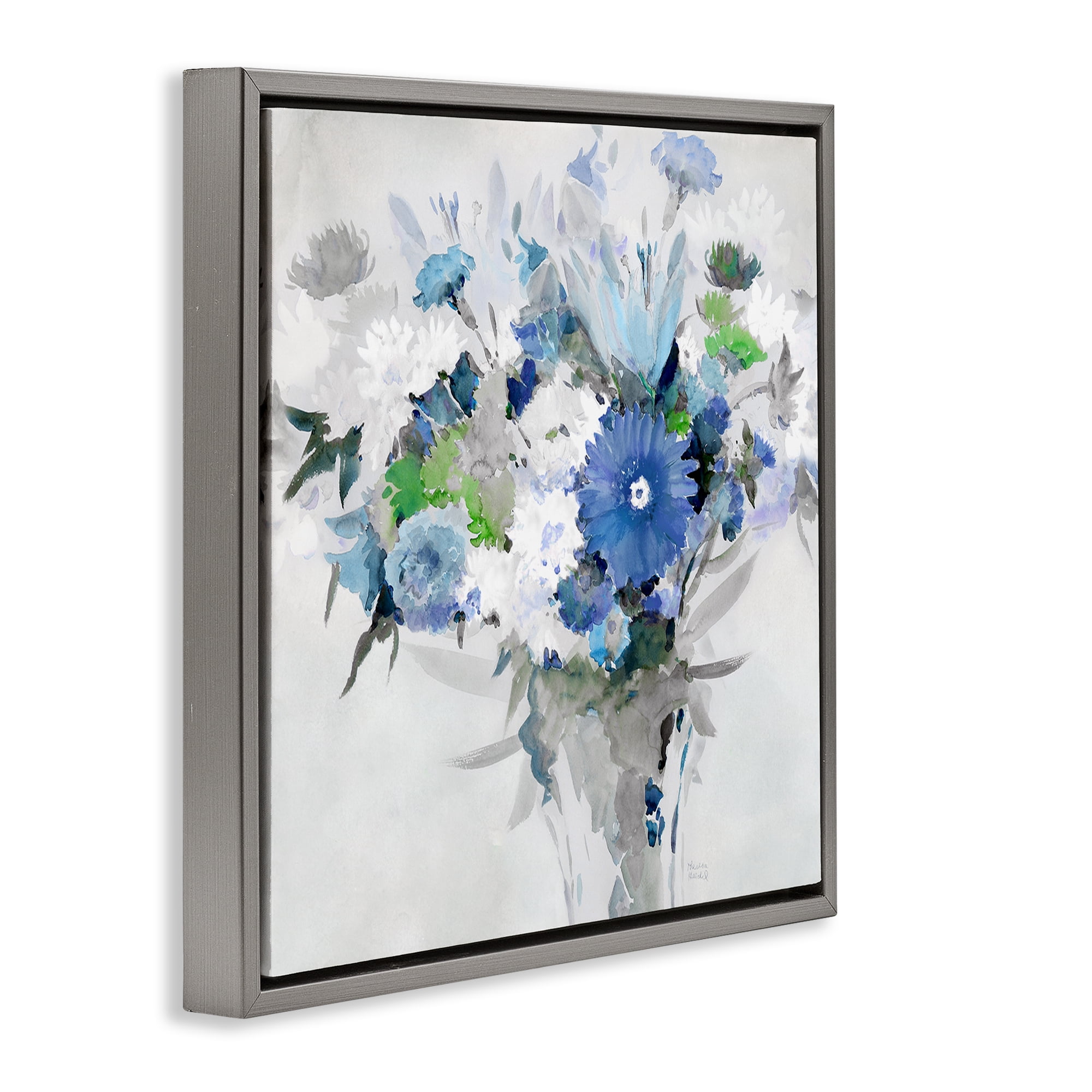 Stupell Industries Bustling Blue Bouquet Plants & Flowers Painting Gray Floater Framed Canvas Art Print Wall Art, 25 x 25
