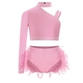 thumbnail image 5 of iiniim Girls Hip Hop Jazz Dance Outfits Rhinestones Crop Top and Ruffles Feather Skirt Set Pink 6, 5 of 7