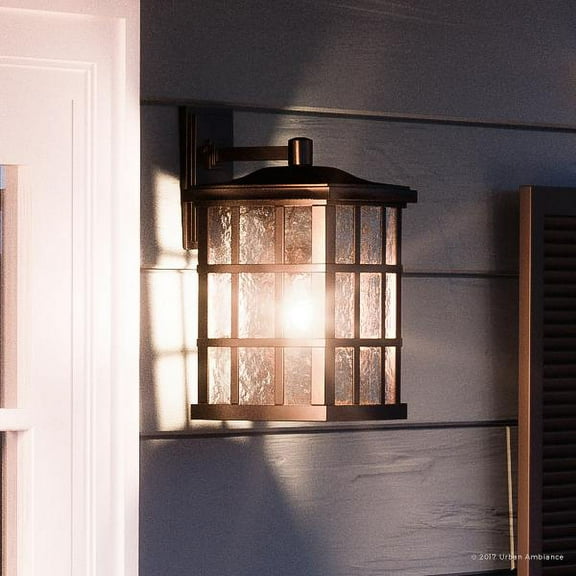 Urban Ambiance Luxury Craftsman Outdoor Wall Light, Medium Size: 17"H x 11"W, with Tudor Style Elements, Highly-Detailed Design, Oil Rubbed Parisian Bronze Finish and Water Glass, UQL1237