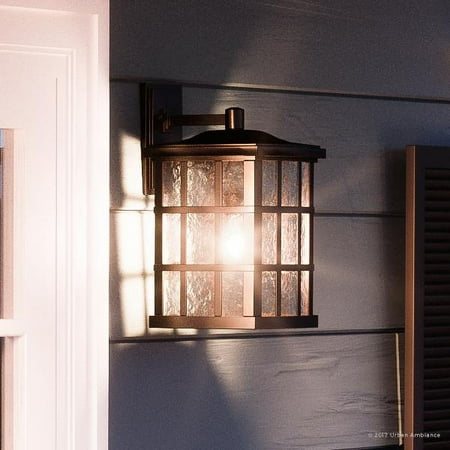 

Urban Ambiance Luxury Craftsman Outdoor Wall Light Medium Size: 17 H x 11 W with Tudor Style Elements Highly-Detailed Design Oil Rubbed Parisian Bronze Finish and Water Glass UQL1237