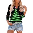 thumbnail image 2 of Womens Christmas 3/4 Sleeve Tops with Buttons V Neck Graphic Tshirts Printed Holiday Outfits Cute Tee Shirts (2XL, Green), 2 of 7