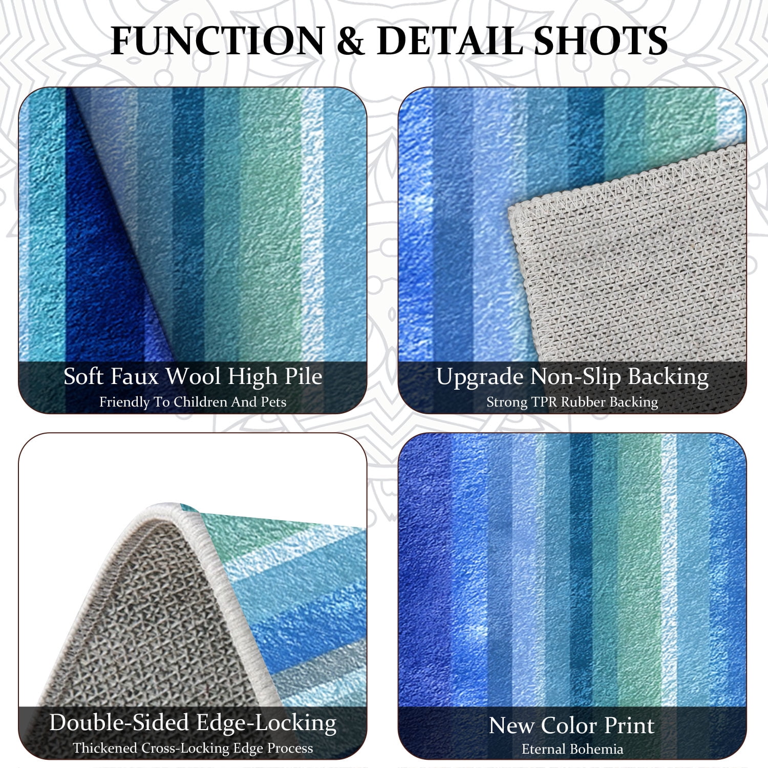 3-Piece Farmhouse Kitchen Rug Set, Washable Anti Slip Striped Floor Mats in 3 Sizes, Stain Resistant Decor Rugs for Kitchen Hallway Bathroom Home Christmas Decor