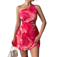 thumbnail image 2 of Robe d'Été pour Femme 2025 Teinture sur Nœuds à une Épaule Robe Mini Plissée à Découpes Robes d'Invitée de Mariage Rouge G, 2 of 7