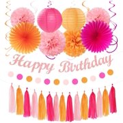 Pink Sweet 16 Birthday Banner Decorations Kit - 9 Paper Signs For Walls & Photo Props, Hot Pink 16th Party Supplies