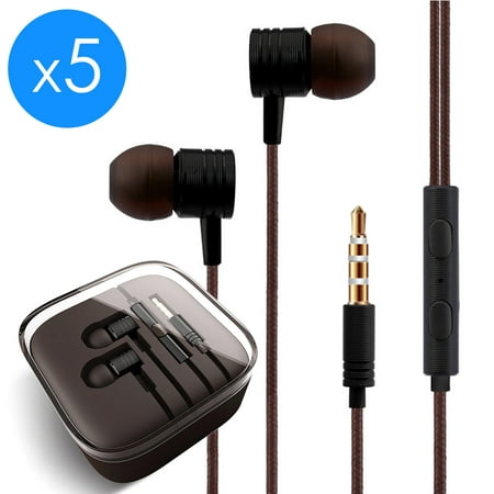 5-Pack FREEDOMTECH Earphones in Ear Headphones Earbuds with Microphone and Volume Control for iPhone, iPod, iPad, Samsung Galaxy, Xaiomi and Android Smartphone Tablet Laptop, 3.5mm Audio Plug