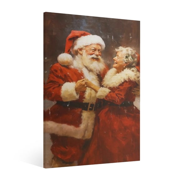 Vintage Christmas Santa Claus and Mrs. Christmas Wall Art Paint - Xmas Festive Winter Holiday Christmas Wall Decor Canvas for Living Room Kitchen Bathroom Home Bedroom Decor Framed