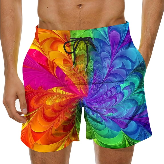 Swimming Shorts Men Hawaiian Swim Trunks, Board Shorts Mens Hawaiian Print Swimming Trunks with Pockets Holiday Beach Surfing Boardshorts Summer Casual Elastic Waist Half Pants Beachwear