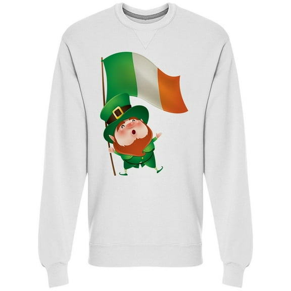 Leprechaun Enjoying Ireland Flag Sweatshirt Men -Image by Shutterstock, Male XX-Large