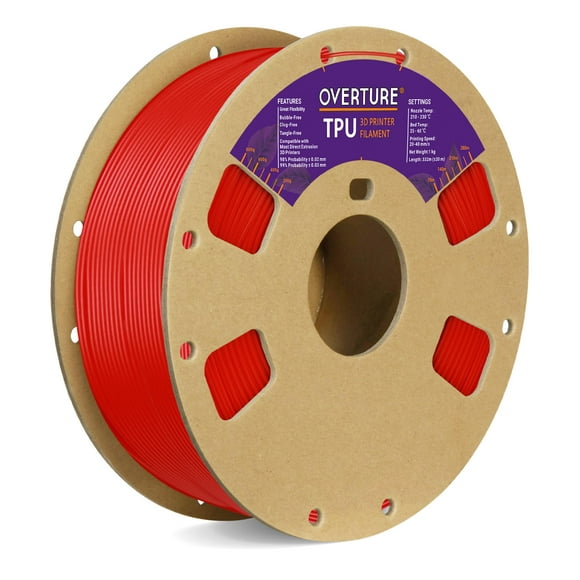 OVERTURE TPU Filament 1.75mm Flexible TPU Roll, 95A Soft 3D Printer Filament, 1kg Spool (2.2 lbs), Dimensional Accuracy +/- 0.03 mm (TPU Red)