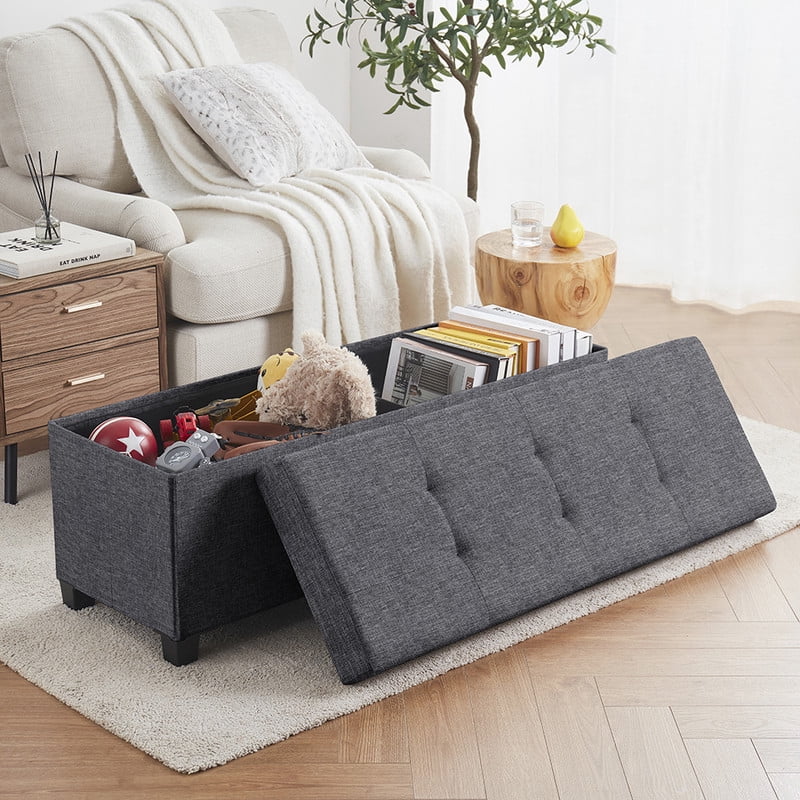 Ornavo Home 43 Inch Folding Storage Ottoman with Storage Bench, Long Large Storage Ottoman Bench, Storage Chest, Foot Rest Stool, Bedroom Bench with Storage