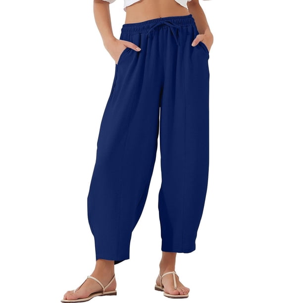 Pantalones harem casuales con cintura elástica y cordón para mujer - Poliéster, tallas grandes