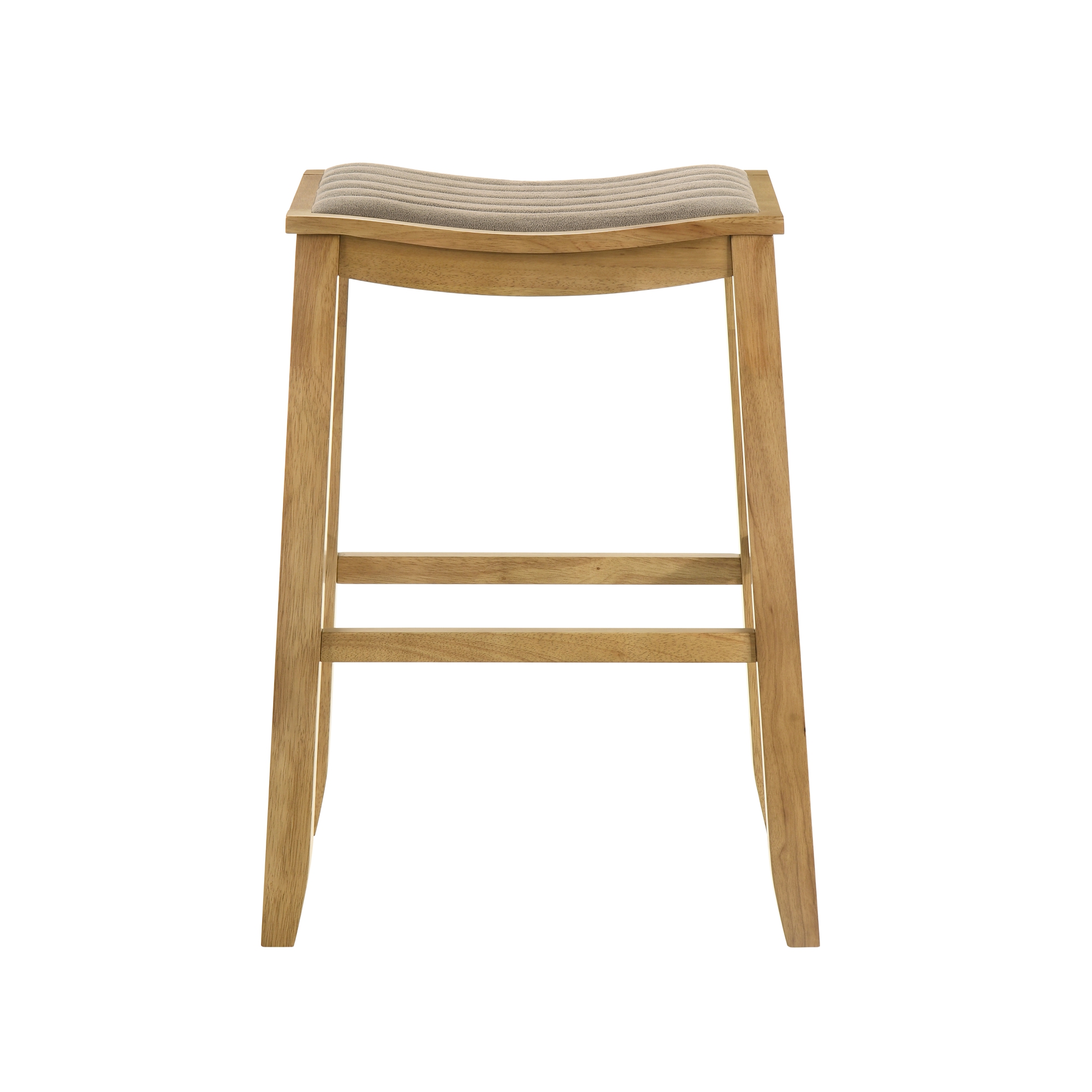 Iyani Coastal Modern Wood Bar Height Kitchen Bar Stool in Amber Glow Finish with Twilight Taupe Fabric Upholstered Seat