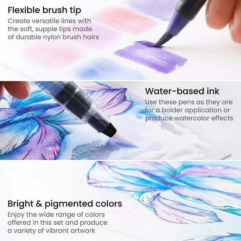 Arteza Metallic Real Brush Pens, 16 Colors, Blendable Watercolor Markers, Liquid Ink, Art Supplies for Lettering, Calligraphy