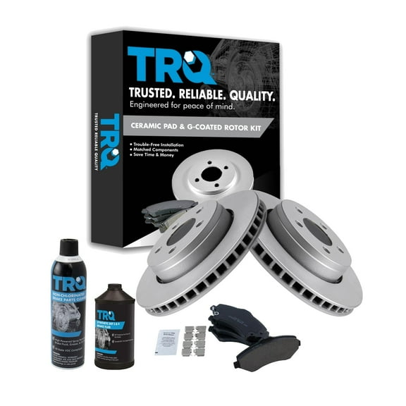 TRQ Premium Posi Ceramic Brake Pad & Coated Rotor Kit Front w/Chemicals BKA24328