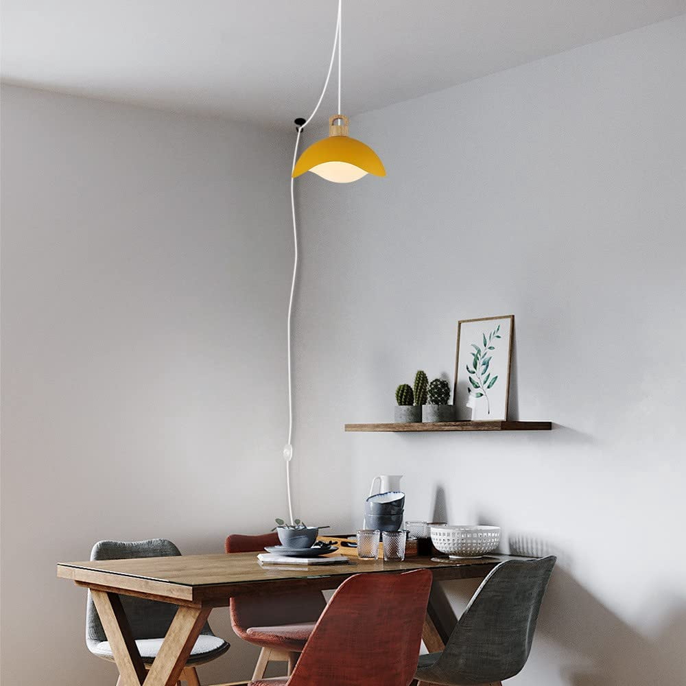 Kiven Plug in Pendant Light, Modern Hanging Light Fixture with Remote Control, Orange Metal Lampshade, E26 Socket Dimmable Pendant Light