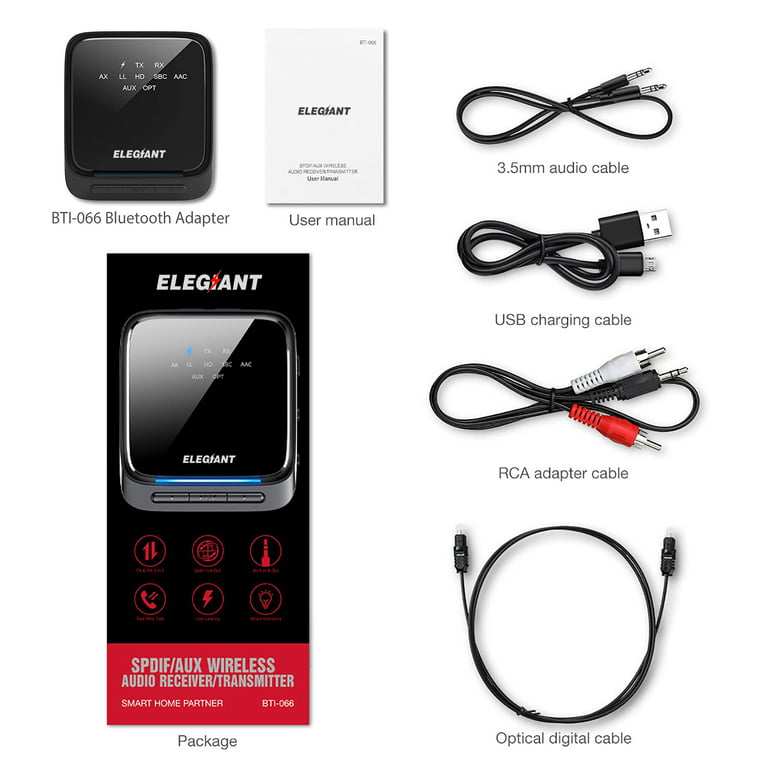 ELEGIANT 2-in-1 Bluetooth 5.1 Transmitter Receiver aptX Low Latency with  Clear OLED Screen Dual Link Stream 15-Level volume | BTI-077
