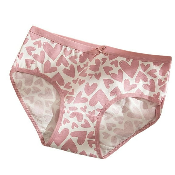 Rohuuque Women's Cotton Underwear Cute Printed Mid Waisted Hipsters Breathable Soft Underwear Briefs Stretch Panties Pink