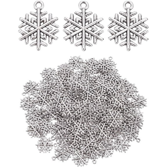 120Pcs Antique Silver Tibetan Style Alloy Snowflake Pendants 19.5x15.5x1.5mm Cute Snowflake Dangle Charms Hang Ornament with 1.8mm Hole for Jewelry Making Necklace Bracelet DIY Craft Supplies