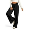 thumbnail image 5 of WTOBBY Women's Casual Fashion Solid Color Elastic Waist Drawstring Pockets Wide Leg Straight Pants, Lounge and Streetwear Trousers,Black S, 5 of 6