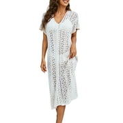 shermie Swimsuit Coverup for Women Summer V-Neck Side Split Crochet Beach Cover Up Sexy See Through Bathing Suit Cover Ups
