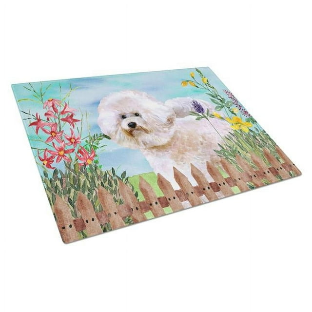 Carolines Treasures CK1267LCB Bichon Frise No.2 Spring Glass Cutting Board - Large