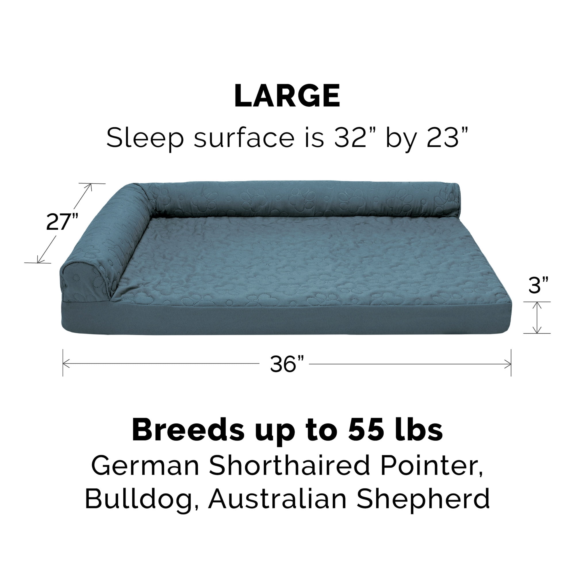 FurHaven Paw-Quilted Cooling Gel-Top Deluxe L-Chaise Pet Bed, Bluestone, Large, 1 Count