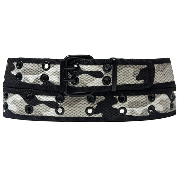 City Camouflage 2 Holes Row Metal Grommet Stitched Canvas Fabric Web Belt