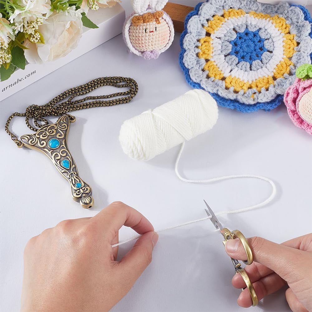 4 Inch 1pc European Scissors Small Sewing Scissor Chains Turquoise Embroidery Style Stainless Steel Necklace Blade Shears for Cutting Fabric Needlework Tools Craft Supplies Women Adult Bronze