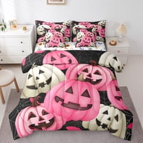 Manfei Pumpkin Lantern 7-Piece Twin Bedding Sets,Girl Halloween Theme Bedding Comforter Set,Spooky Spider Web Sheet Sets For Boys,Ultra Soft Home Decor Reversible