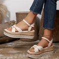thumbnail image 4 of Women's Retro Bow knot Ankle Buckle Wedges Sandals Adjustable Lace Strap Low Heel Platform Shoes Comfortable Open Toe Wedding Party Dress Sandals, 4 of 4